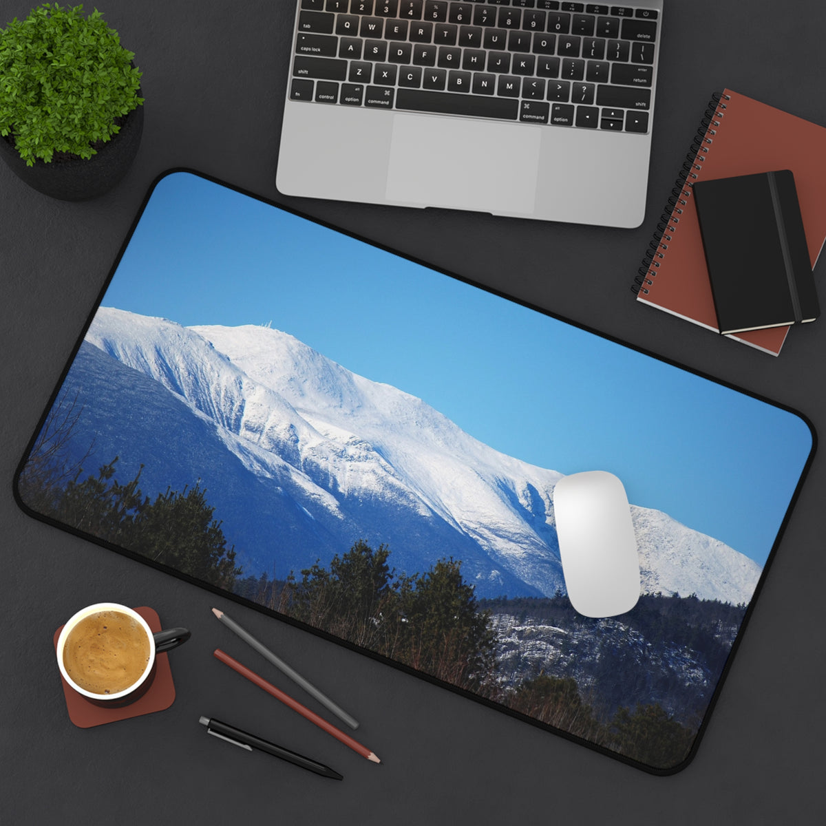 Snow-Capped Mountain Desk Mat — Scenic Winter Landscape Mouse Pad
