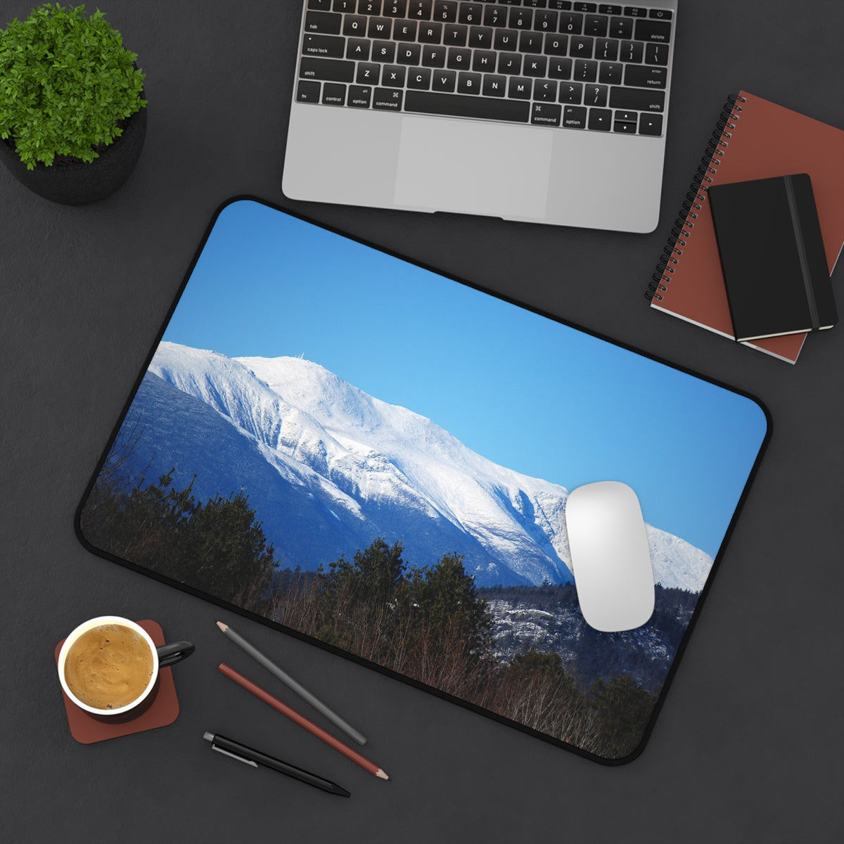 Snow-Capped Mountain Desk Mat — Scenic Winter Landscape Mouse Pad