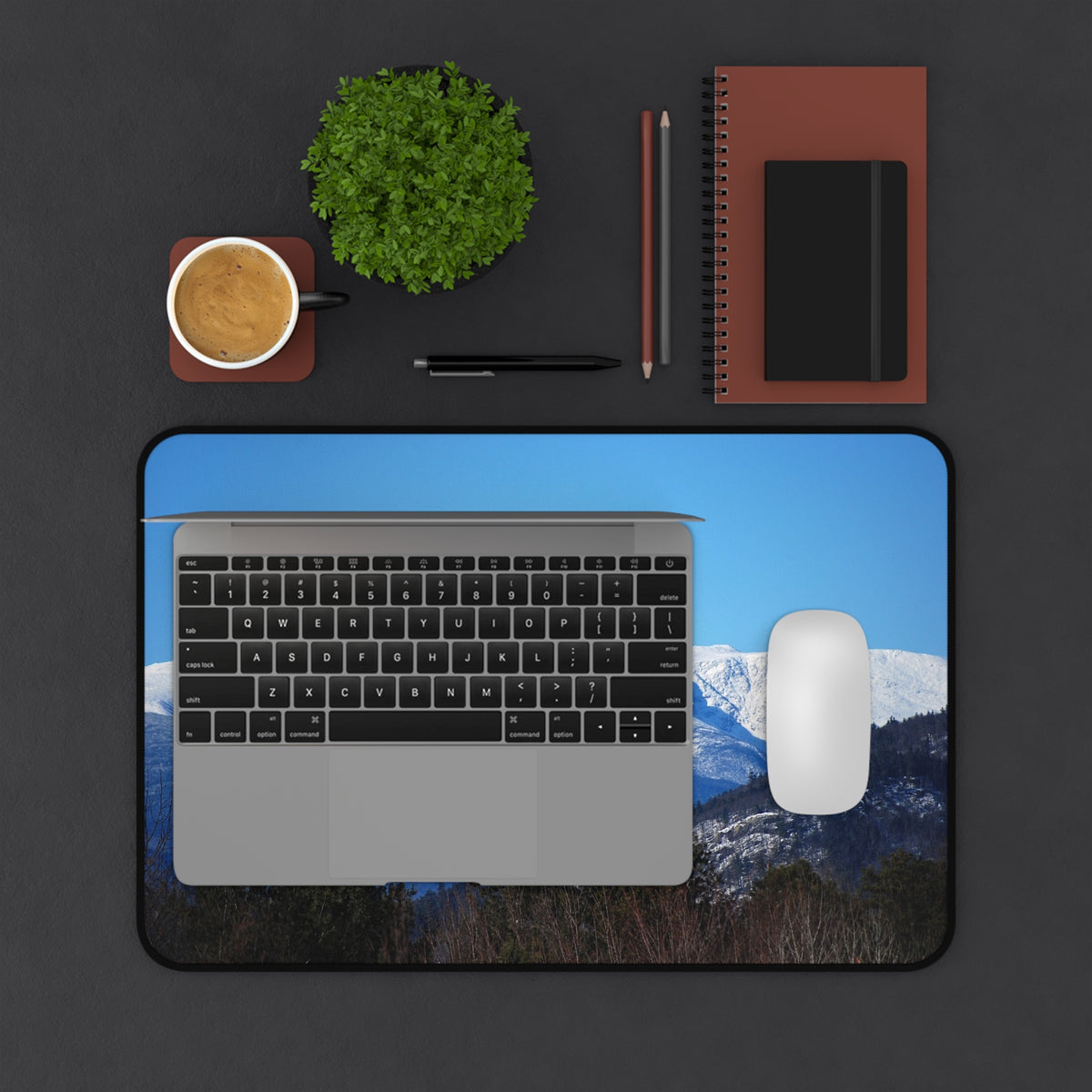 Snow-Capped Mountain Desk Mat — Scenic Winter Landscape Mouse Pad