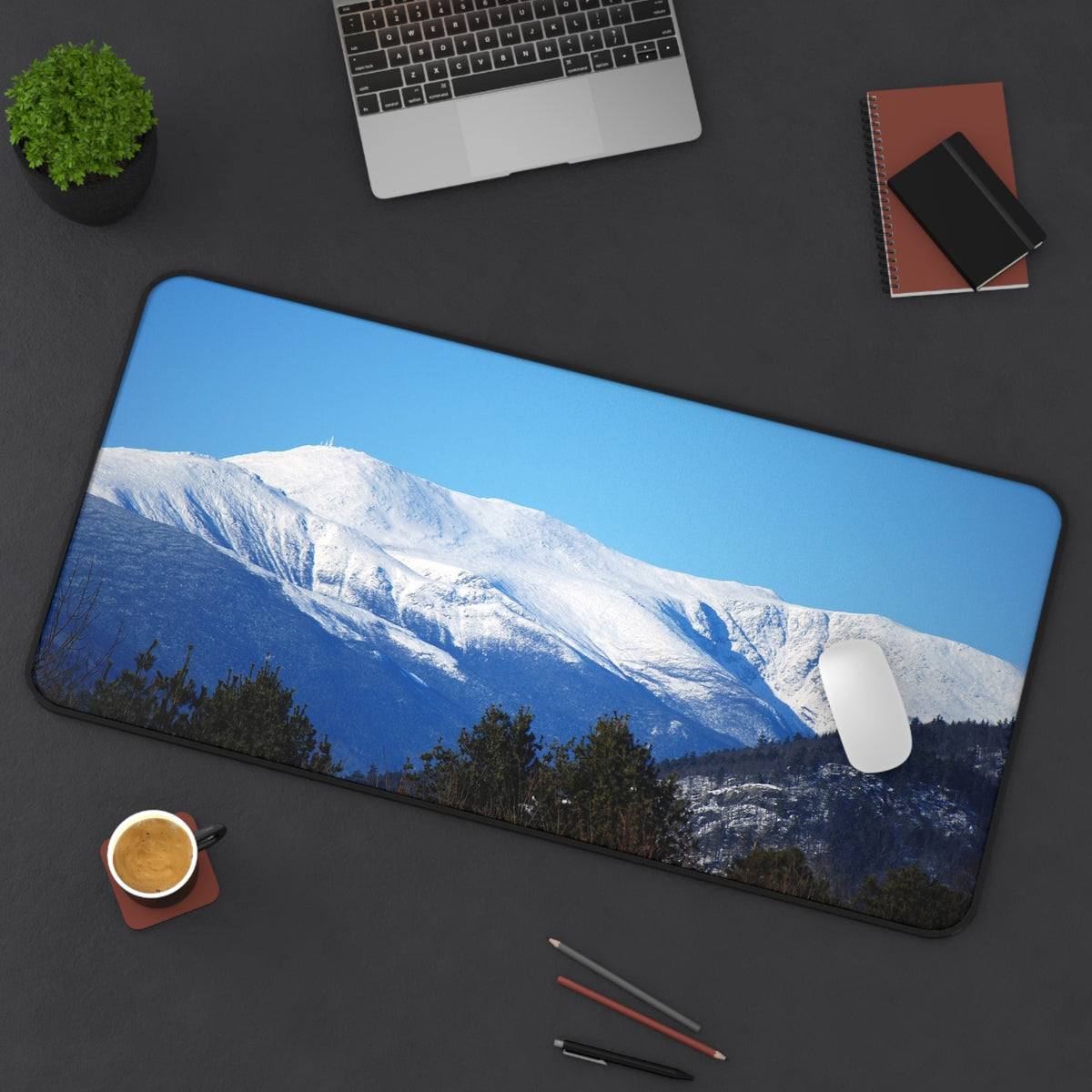Snow-Capped Mountain Desk Mat — Scenic Winter Landscape Mouse Pad